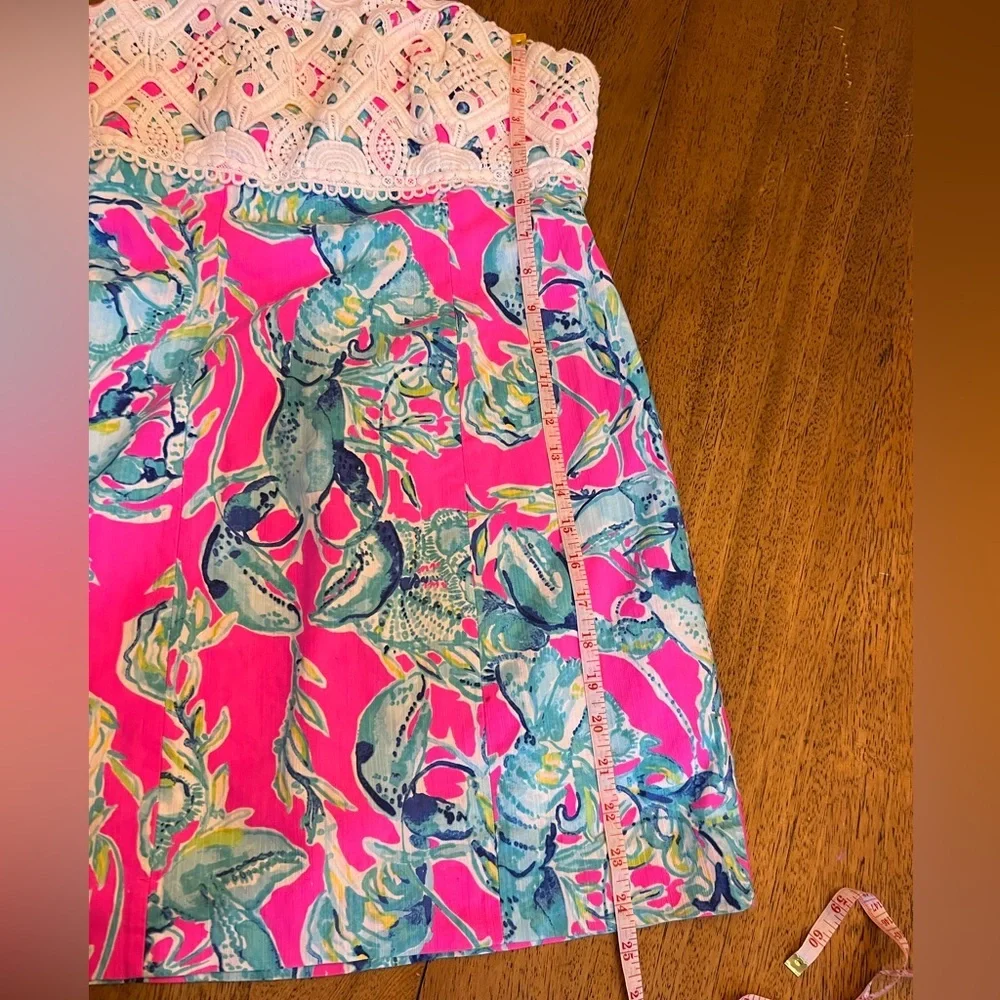 Lilly Pulitzer Brynn Dress Raz Berry Lobsters - Strapless Lace- Size 0 - Picture 13 of 14